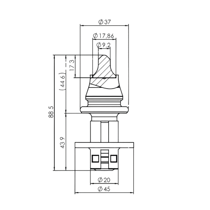 lineart showing dimensions of road milling tooth